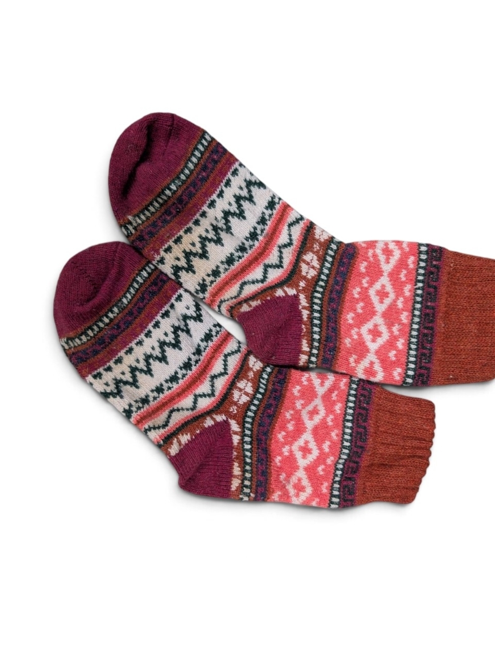 Cozy Patterned Crew Socks - Mulberry & Coral